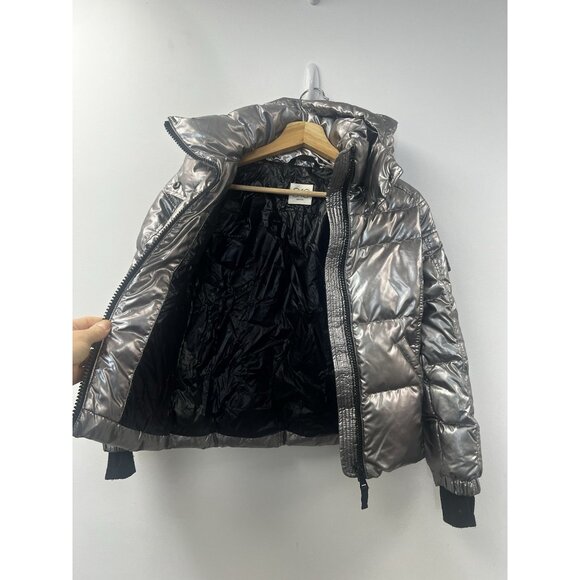 S13 Kylie Metallic Duck Down Feather Detachable Hooded Puffer Jacket Kids Sz 10 - Picture 2 of 15